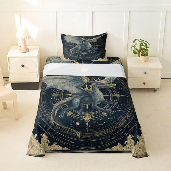 Erosebridal Kid Cartoon Dragon Twin Sheet Sets, Western Constellation Bedding, 3-Piece