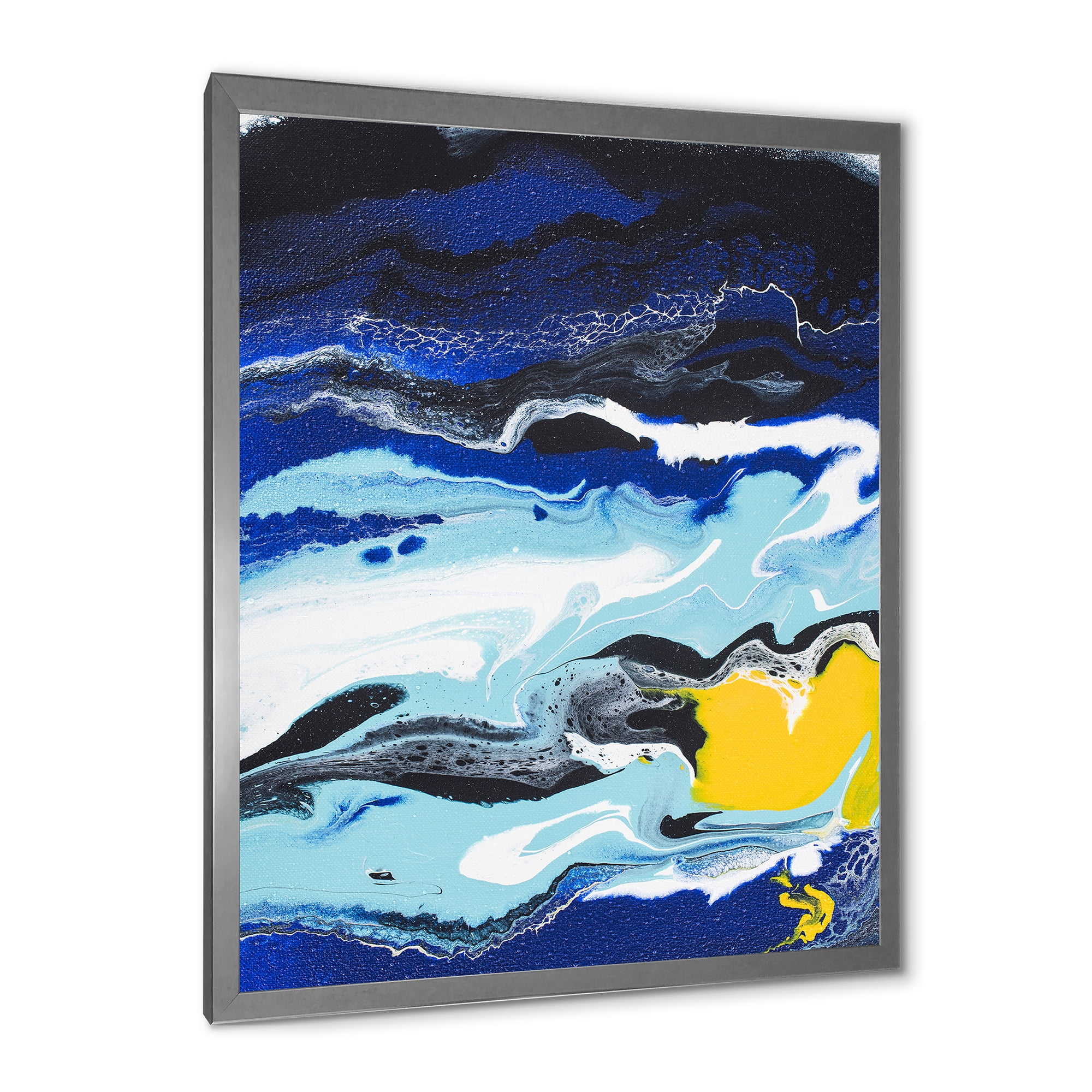 Designart 'Abstract Composition In Blue and Yellow VIII' Modern Framed Art Print