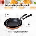 thumbnail image 6 of Hamilton Beach Aluminum Fry Pan 2pc Set 9 & 11 Inch with Riveted Fixed Handle, Nonstick Coating & T Box Packing, Ideal for Searing Sautéing, Easy to Clean & Heat Resistance (Black & Copper), 6 of 7