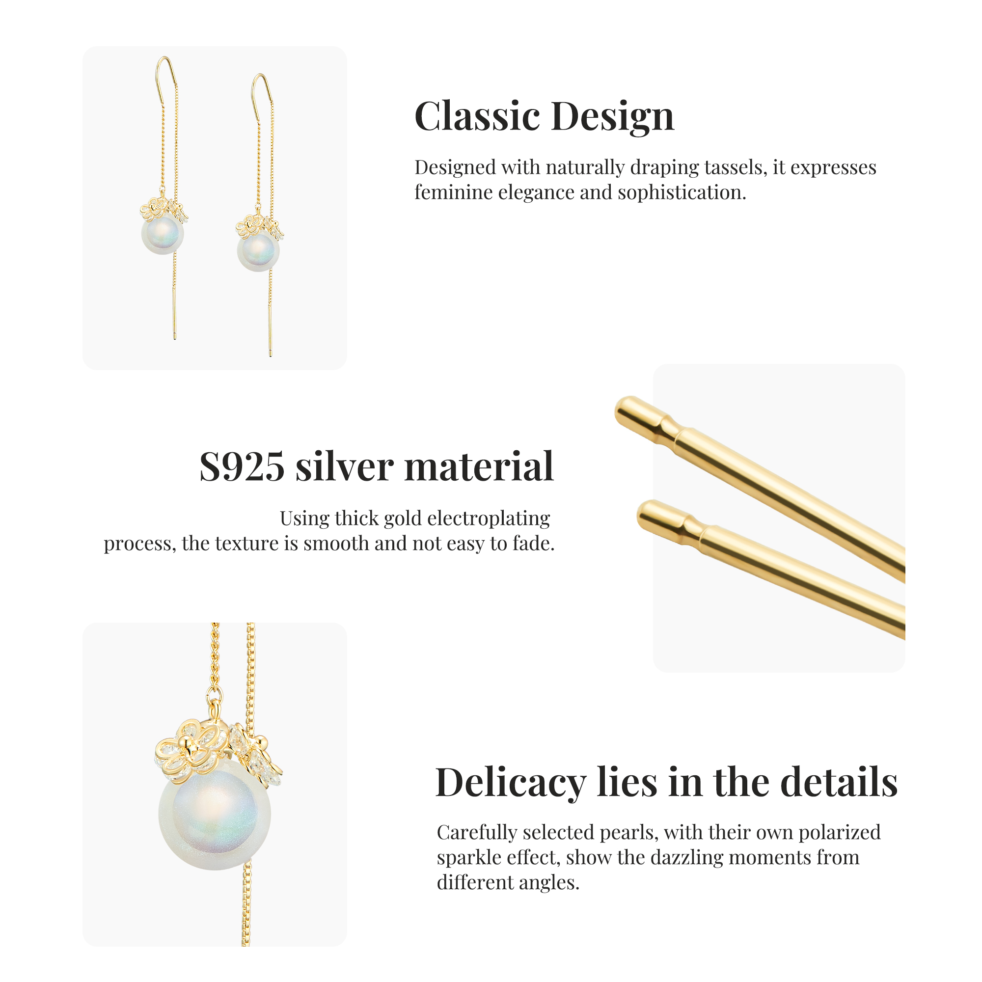 IDOKAWA Pearl Earrings For Women 925 Sterling Silver Hypoallergenic Drop Dangle Earrings Classic Jewelry Gifts For Anniversaries Wedding Graduation Party