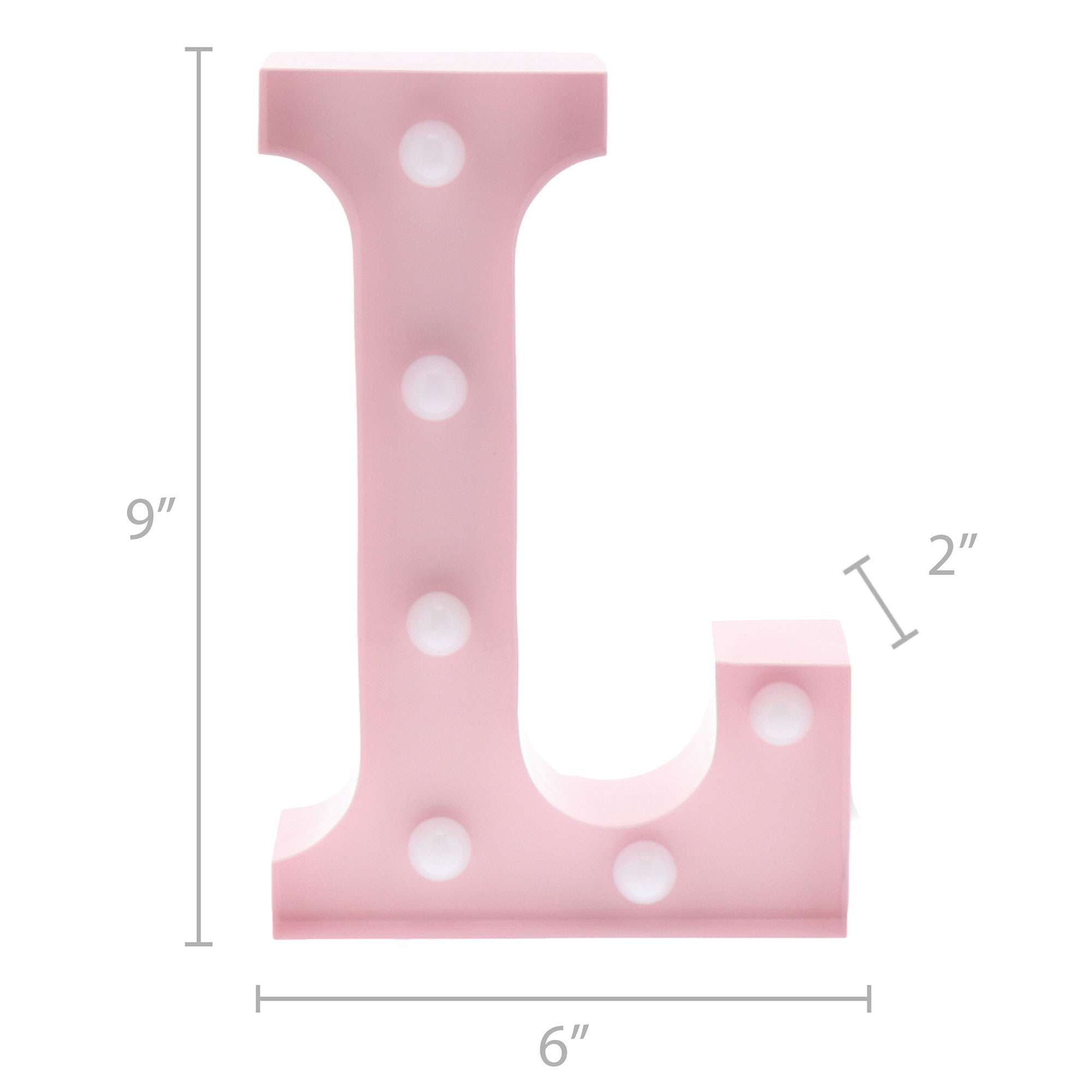 Home and Event Decoration 9” Barnyard Designs Metal Marquee Letter L Light Up Wall Initial Nursery Letter Baby Pink 
