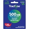 Tracfone $25 Smartphone 60 Day Prepaid Plan, 500 Min/1000 Txt/500 MB Data Direct Top Up