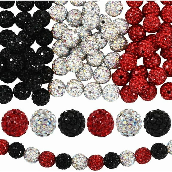 1 Box 90PCS 10MM Rhinestone Round Beads Disco Ball Diamond Red Black White Glitter Clay Pave Spacer Shiny Loose Bead for Jewelry Making Bracelet Necklace DIY Craft Supply