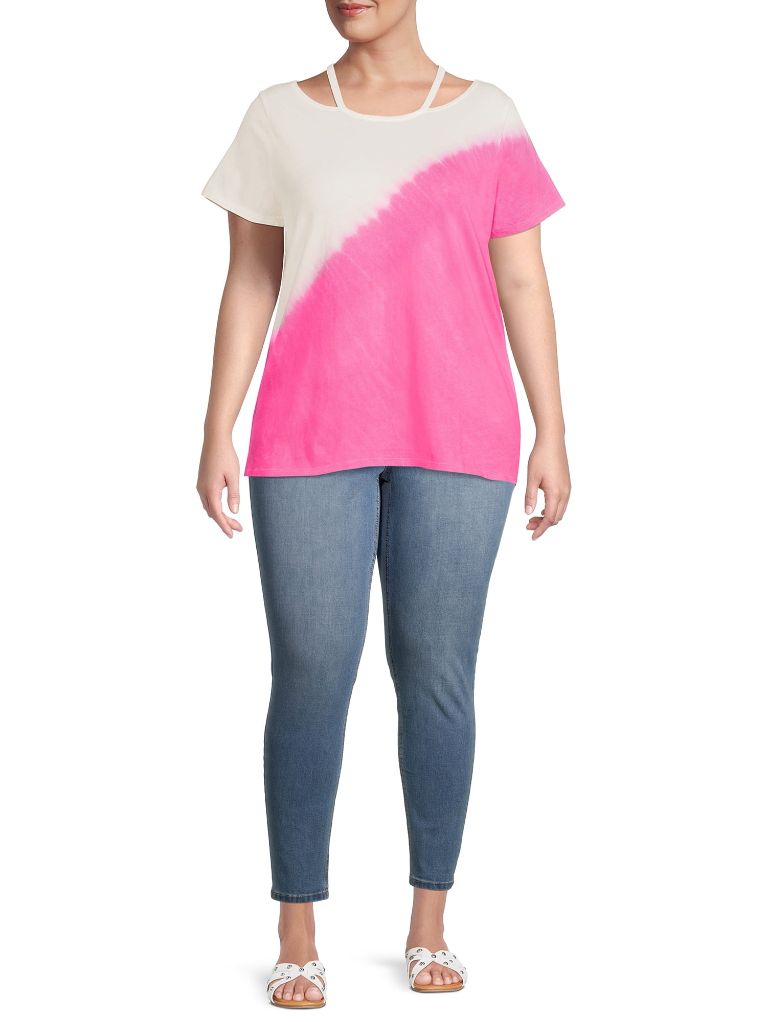 Terra & Sky Women's Plus Size Cut Out Neck Short Sleeve Top