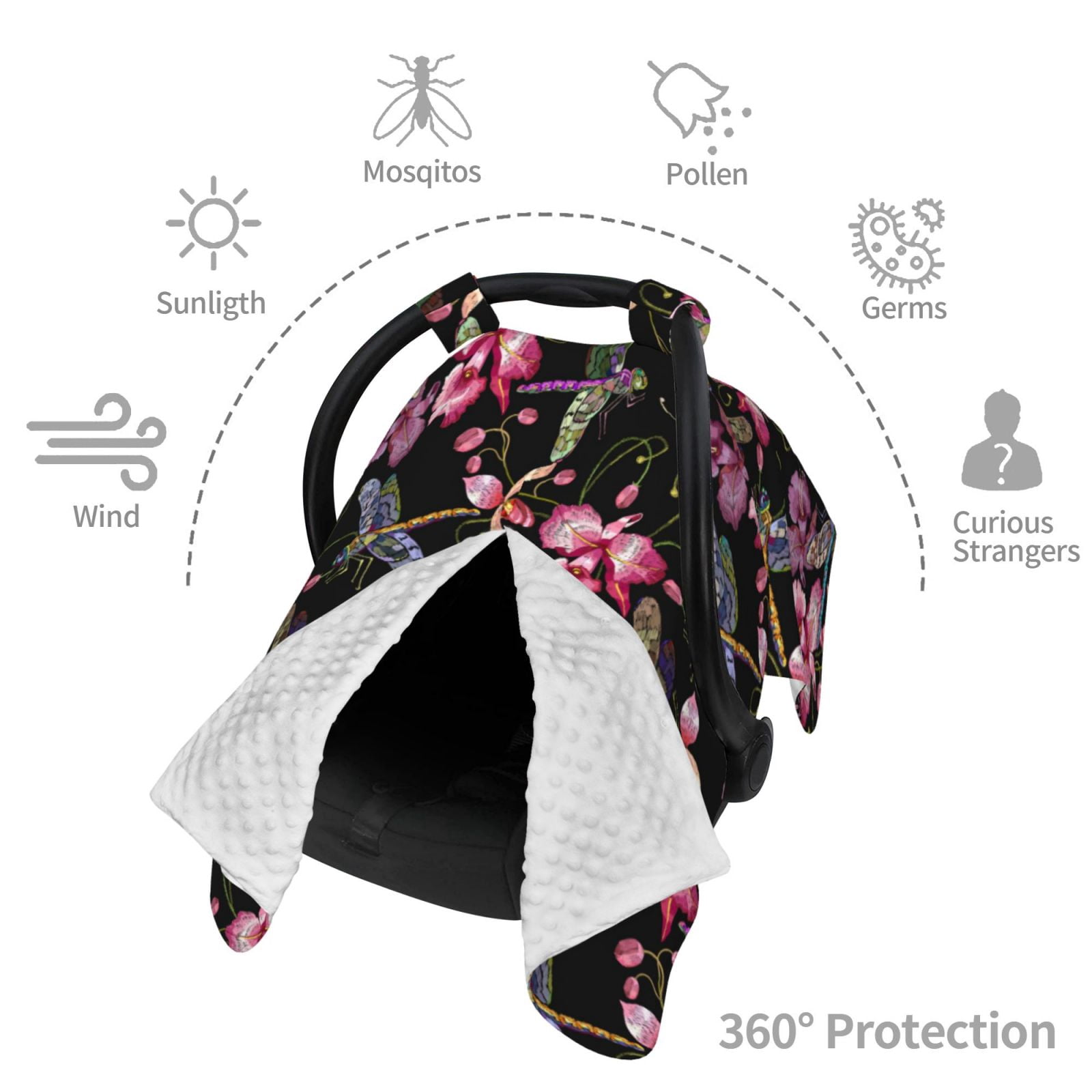 Car Seat Cover Baby - Dragonfly Pink Flower Breathable Infant Car Seat Cover for Baby Carseat, Lightweight Comfort Baby Essentials Must Haves Newborn Stuff for Girl Boy