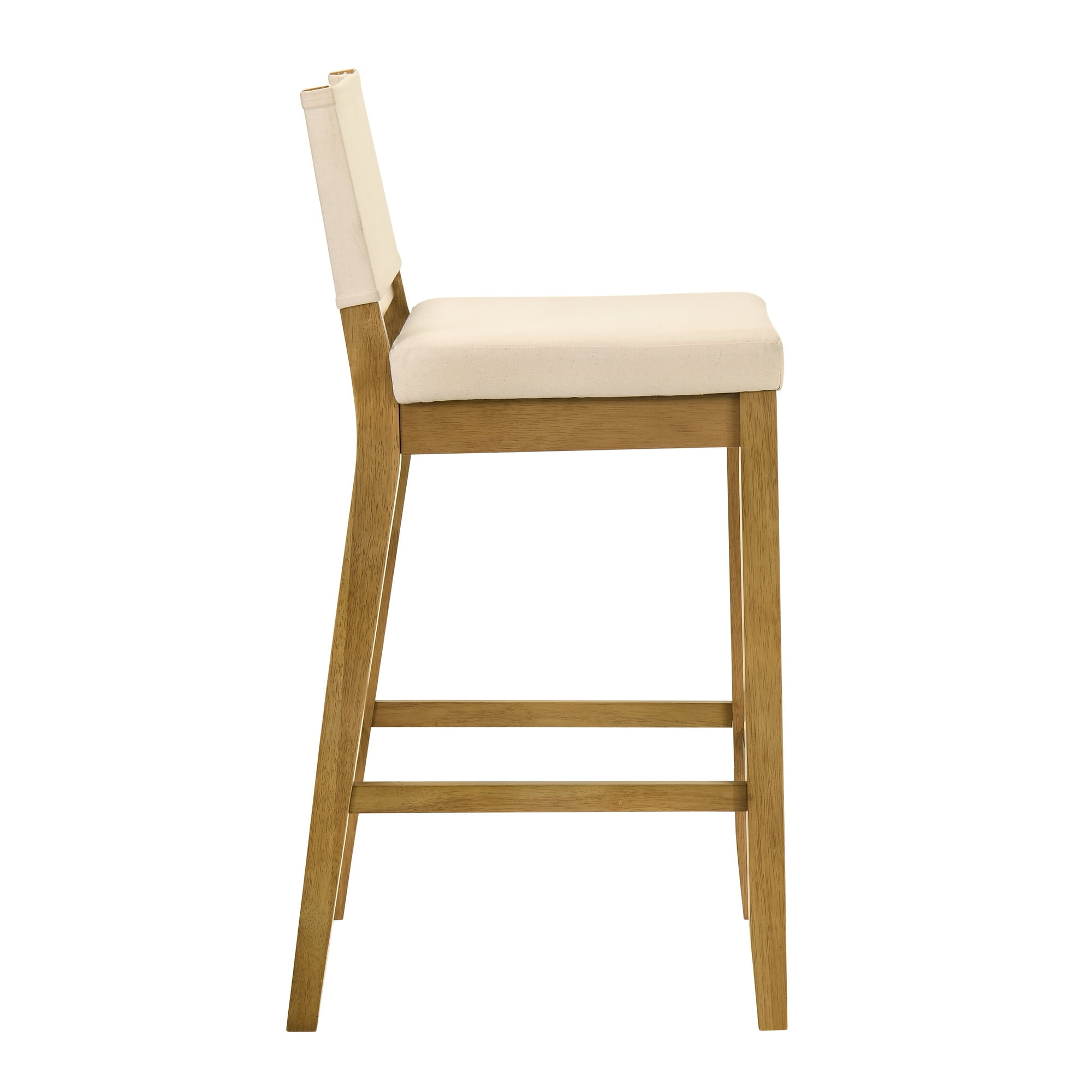Yaneli Contemporary Natural Wood Bar Height Kitchen Bar Stool in Amber Glow Finish with White Fabric Upholstered Seat - Set of 4