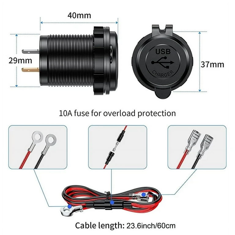 Motorcycle USB Charger With Voltmeter & Switch - Dual PD3.0 & QC3.0 Ports, Waterproof, For Phones, GPS, Tablets