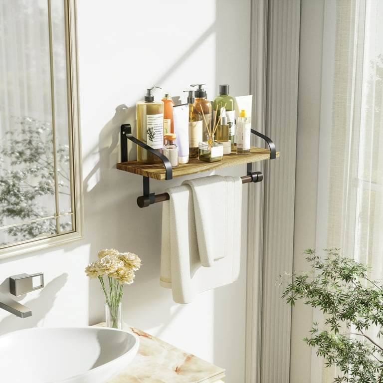 Rustic Bathroom Towel Holder Wooden Shelves - Kitchen Towel Hanger -  Bathroom storage - Bathroom organizer - Bathroom Towel Hanger Hook