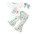 thumbnail image 3 of CAIXIA Toddler Girls Clothes Easter Bunny Newborn Baby Girl Easter Outfit New Chick In Town Ribbed Romper Chicks Bow Flare Pants Headband Clothes Set, 3 of 8