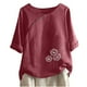 thumbnail image 1 of Blusas de Manga Corta para las Mujeres Impresas Cuello Redondo Camiseta Casual, Blusa de Algodón de Imitación para las Mujeres, 1 of 4
