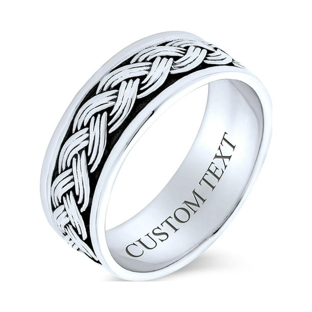 Personalized Wide Unisex Heavy Braided Wheat Weave Woven Wire Twisted Rope  Cable Wedding Band Ring for Men's Women Beveled Edge Oxidized .925 Sterling  Silver 8MM Customizable 