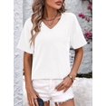 thumbnail image 4 of Womens Summer V Neck Tops Oversized T Shirts Short Sleeve Blouses for Women Dressy Casual Work Outfits White M, 4 of 8