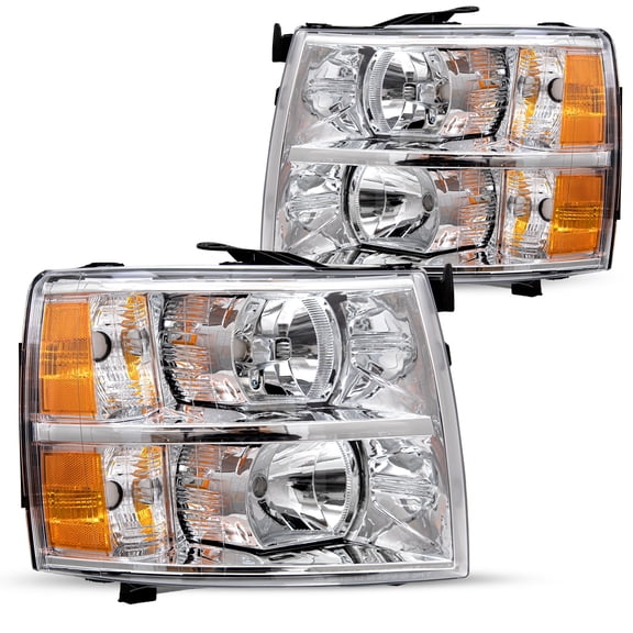 For 2007-2013 Chevy Silverado 1500 2500HD Chrome Housing Headlights Left & Right