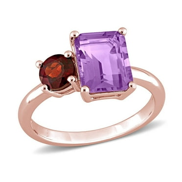 2.80 Carat (ctw) Amethyst and Garnet Ring in Rose Plated Sterling Silver