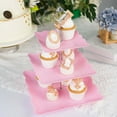 thumbnail image 2 of Efavormart 13" | 3 Tier Floral Print Cupcake Stand, Pink Square Dessert Tray Display Holder with Wavy Edges - Plastic, 2 of 11