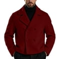 thumbnail image 6 of Hulanddfd Men's Pea Coat Turn Down Collar Double Breasted Short Wool Blend Jacket Casual Fall Winter Outerwear, 6 of 6
