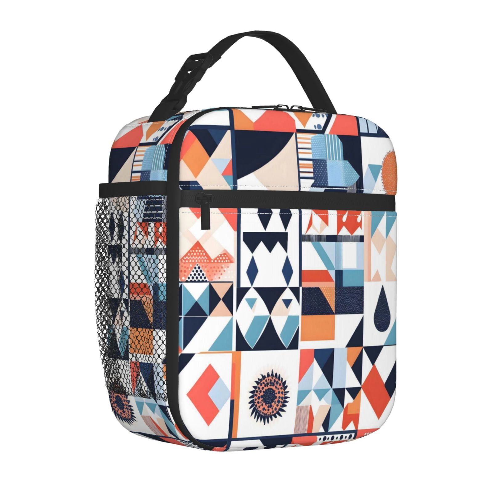 Lunch Bag For Women Men Insulated Portable Lunch Box Bento Box Office Picnic Travel Cooler Bag Aliceblue Geometric Patterns_4