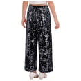 thumbnail image 2 of Hansber Girls' Shiny Sequins Pants Hip Hop Jazz Dance Disco Wide Leg Trousers Rave Festival Party Dress Pants Black 10, 2 of 7