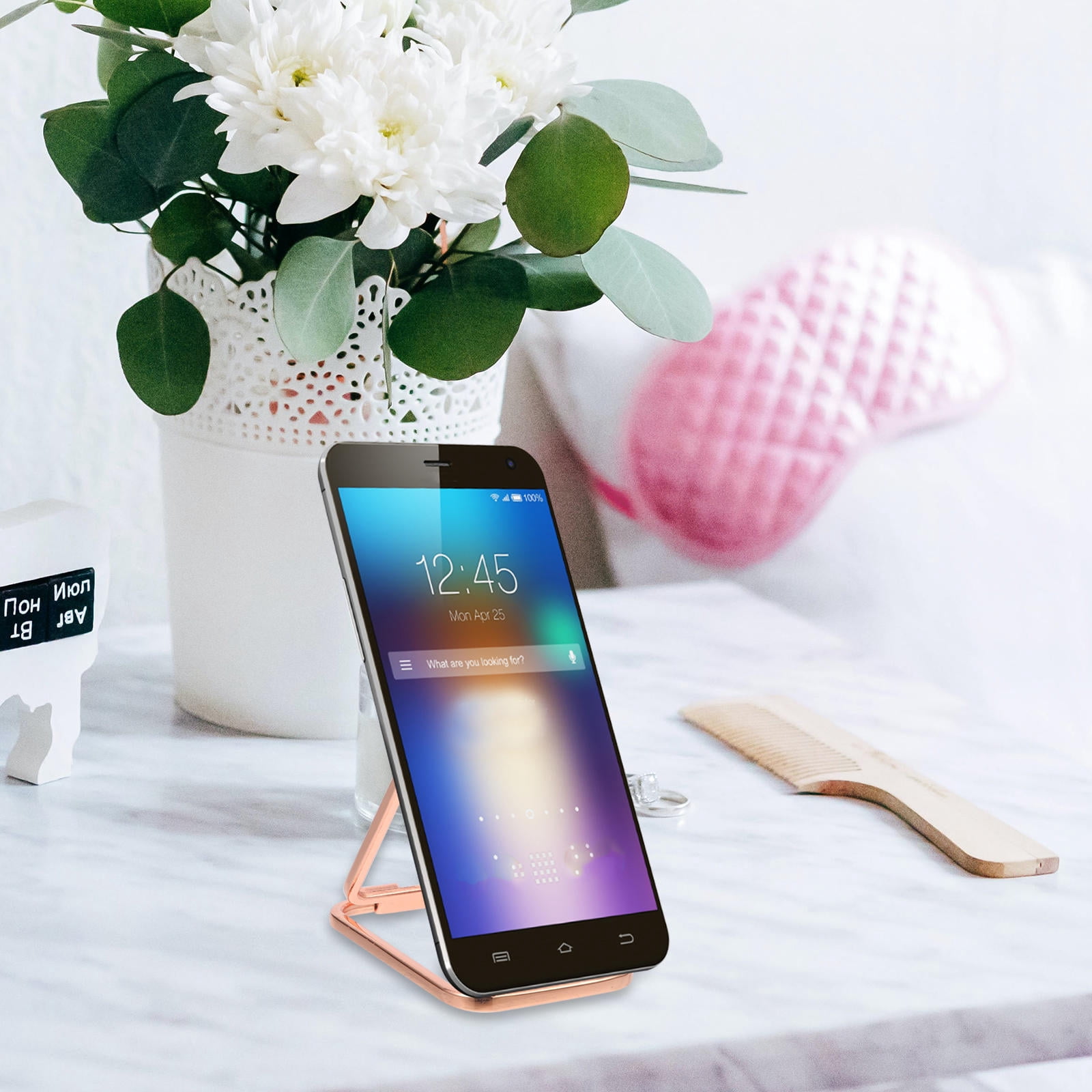 WRISTBIQUE Portable Rose Plated Gold Metal Phone Stand with 360 Degree Swivel and Foldable Design for Phone