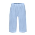 thumbnail image 4 of Linen Bermuda Shorts for Women Knee Length Summer Casual Elastic Waisted Shorts with Pockets Light Blue XL, 4 of 5