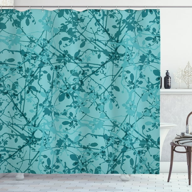 Teal Shower Curtain, Ink Drawing Inspired Intertwined Tree Branches