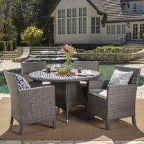 Noble House 5-Piece Wicker Weatherproof Dining Furniture Sets Grey