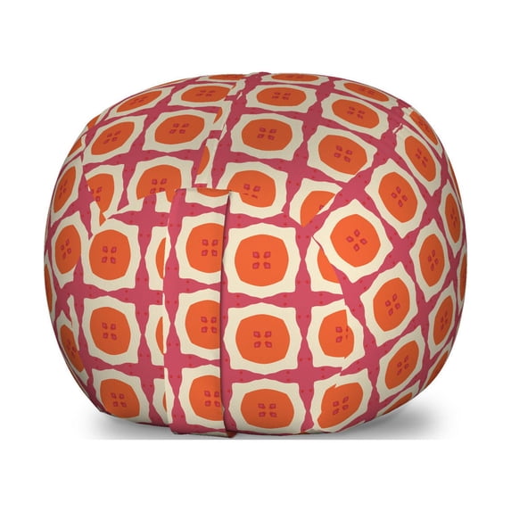 Abstract Storage Toy Bag Chair, Retro Design Elements in Irregular Shapes Fruit Like, Stuffed Animal Organizer Washable Bag, Small Size, Pale Ruby Burnt Orange, by Ambesonne