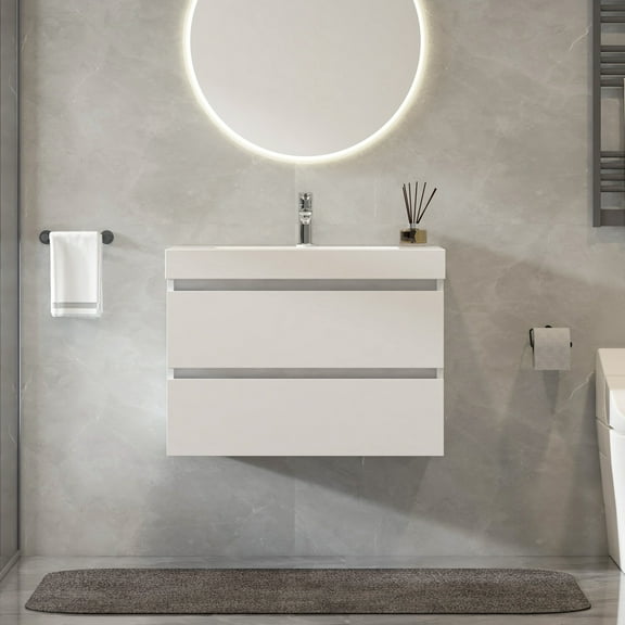 Vanity Art  Wall Hung 30 in. Single Sink Bathroom Vanity with Resin Top