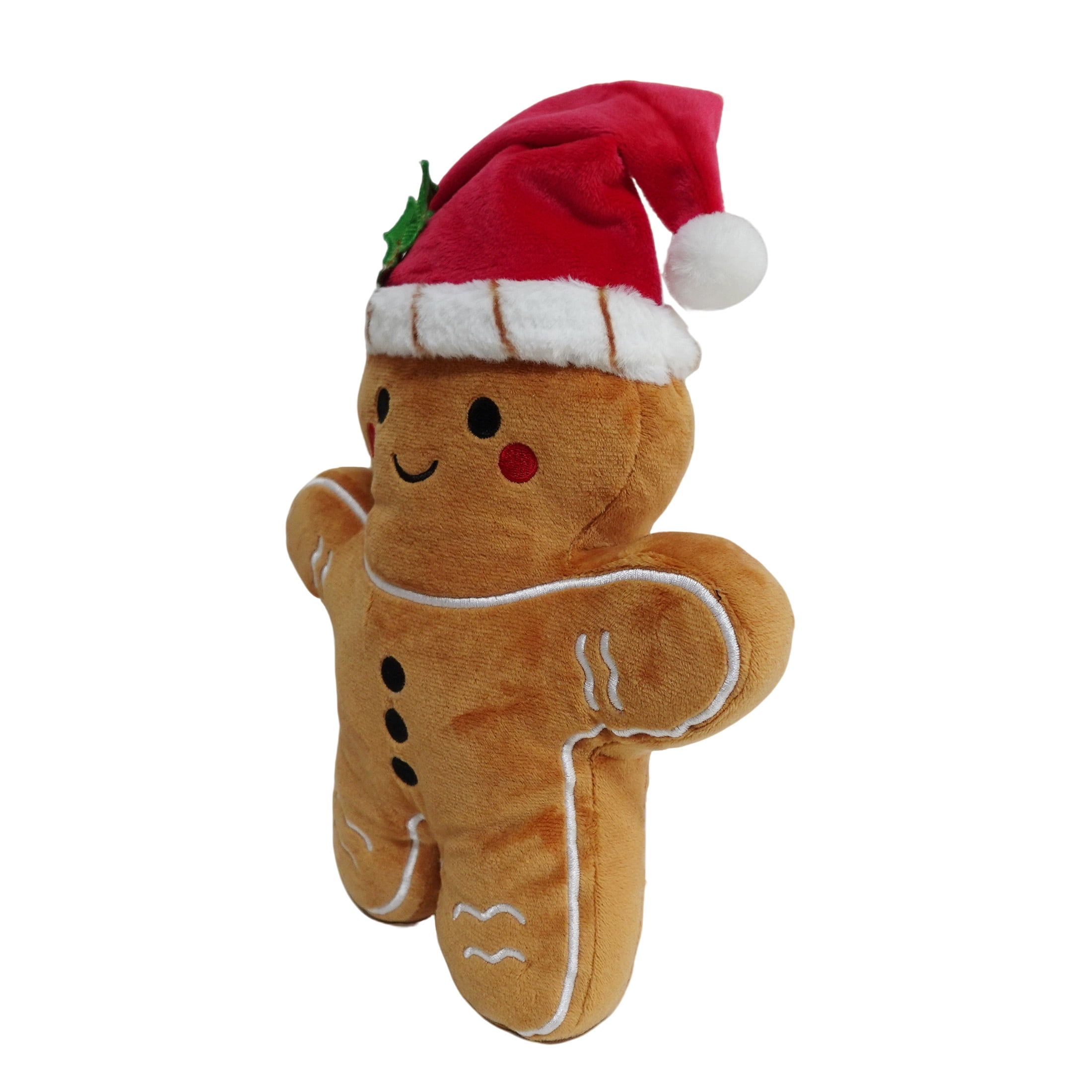 Vibrant Life Holiday Gingerbread Plush Dog Toy with Squeaker, Brown and Red, Chew Level 3