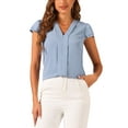 thumbnail image 1 of Blusas de verano para oficina INSPIRE CHIC para mujer, blusa de gasa con cuello en V, color sólido, con mangas de volantes, tama?o S, azul grisáceo, 1 of 1