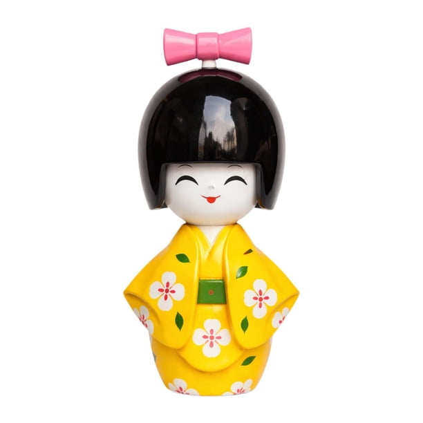 Figura de muñeca japonesa de dibujos animados en miniatura, pequeña escultura, figura de escritorio, geisha Amarillo A