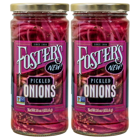 Foster's Pickled Red Onions in a Jar,  16oz, 2 Pack, Traditional Vegetables Recipe for over 40 years, Low Calorie Snack Chopped Onion, Gluten Free, Fat and Preservative Free Red Onion