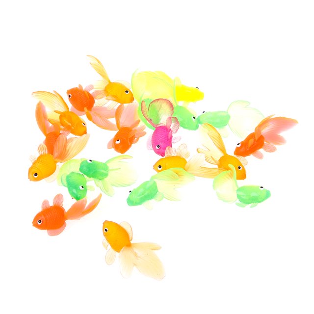 OUSITAID 20 Pcs Simulation en Caoutchouc Petit Poisson Rouge Poisson Doré Jouet pour Enfants Décoration Jouet de Bain. un Ensemble de Jouets Poisson Rouge en Caoutchouc Vibrants en Couleurs Assorties, Incluant orange, Vert, Jaune et Rose, Conçus pour le Jeu de Bain de Bébé et un Usage Décoratif. Fait de Plastique durable, Idéal pour les collections de Jouets pour Nourrisson.