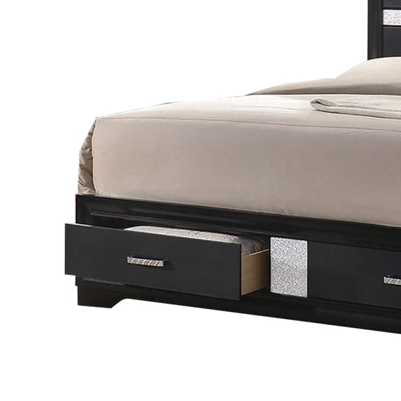 California King Bed Frame with Storage - Modern Wood Platform Bed BlackSilver