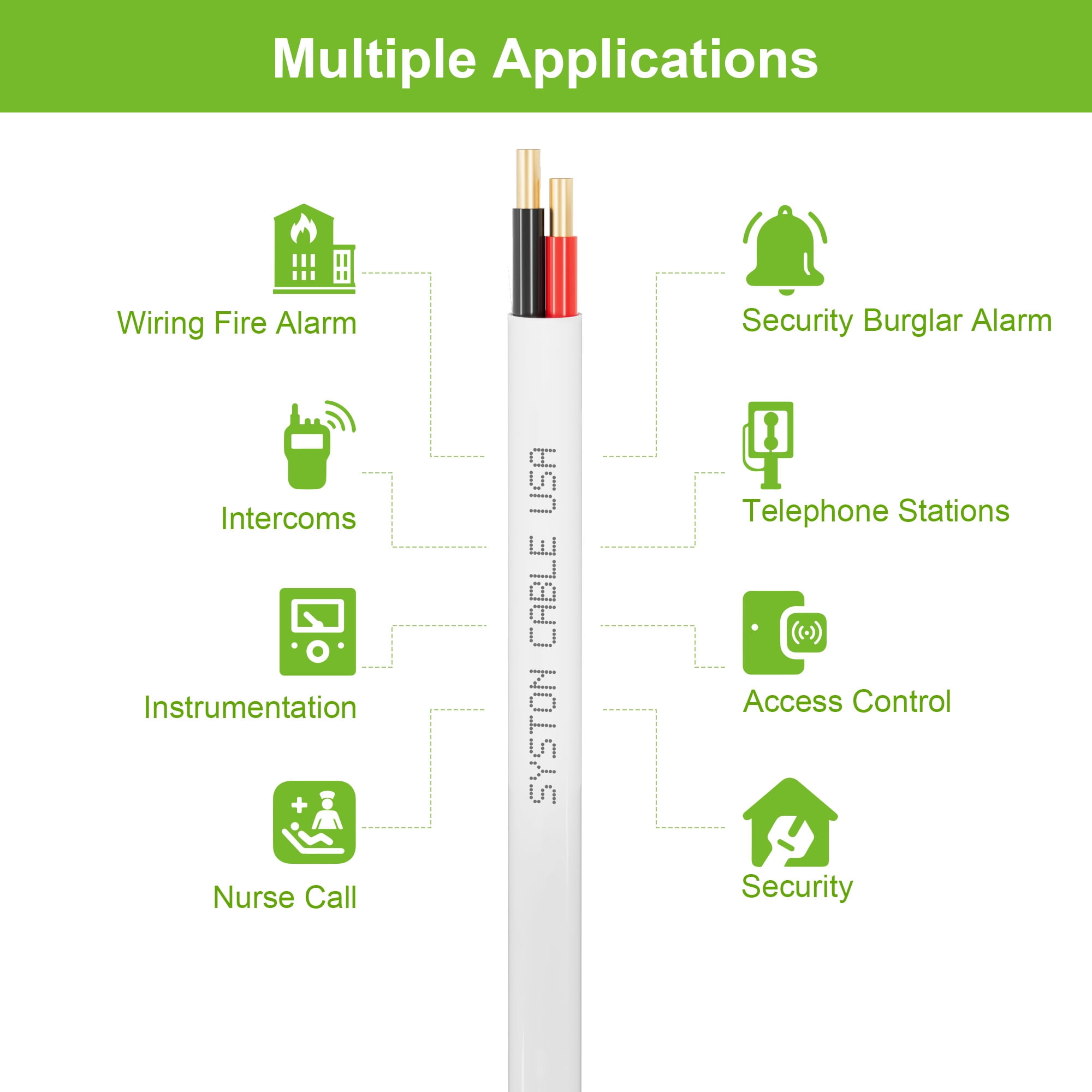 SYSTON 22/2 Fire Security Burglar Station Sound Alarm Control Cable Wire, Plenum-Rated CMP/CL3P Unshielded Solid Copper UL/ETL, UV Resistant for Indoor/Outdoor Low Voltage Application Use - 500 FT