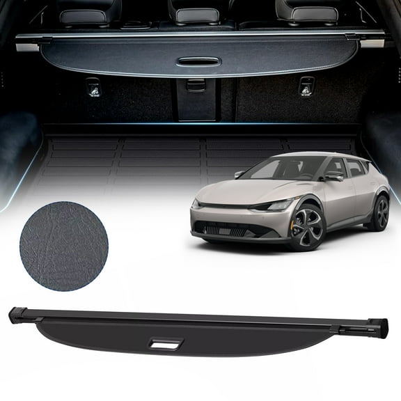 WheelX Cargo Cover Compatible with 2022 2023 2024 Kia EV6 Accessories, Retractable Rear Trunk Organizer Trunk Cover Privacy Security Screen Shield Shade, Leather Fabric