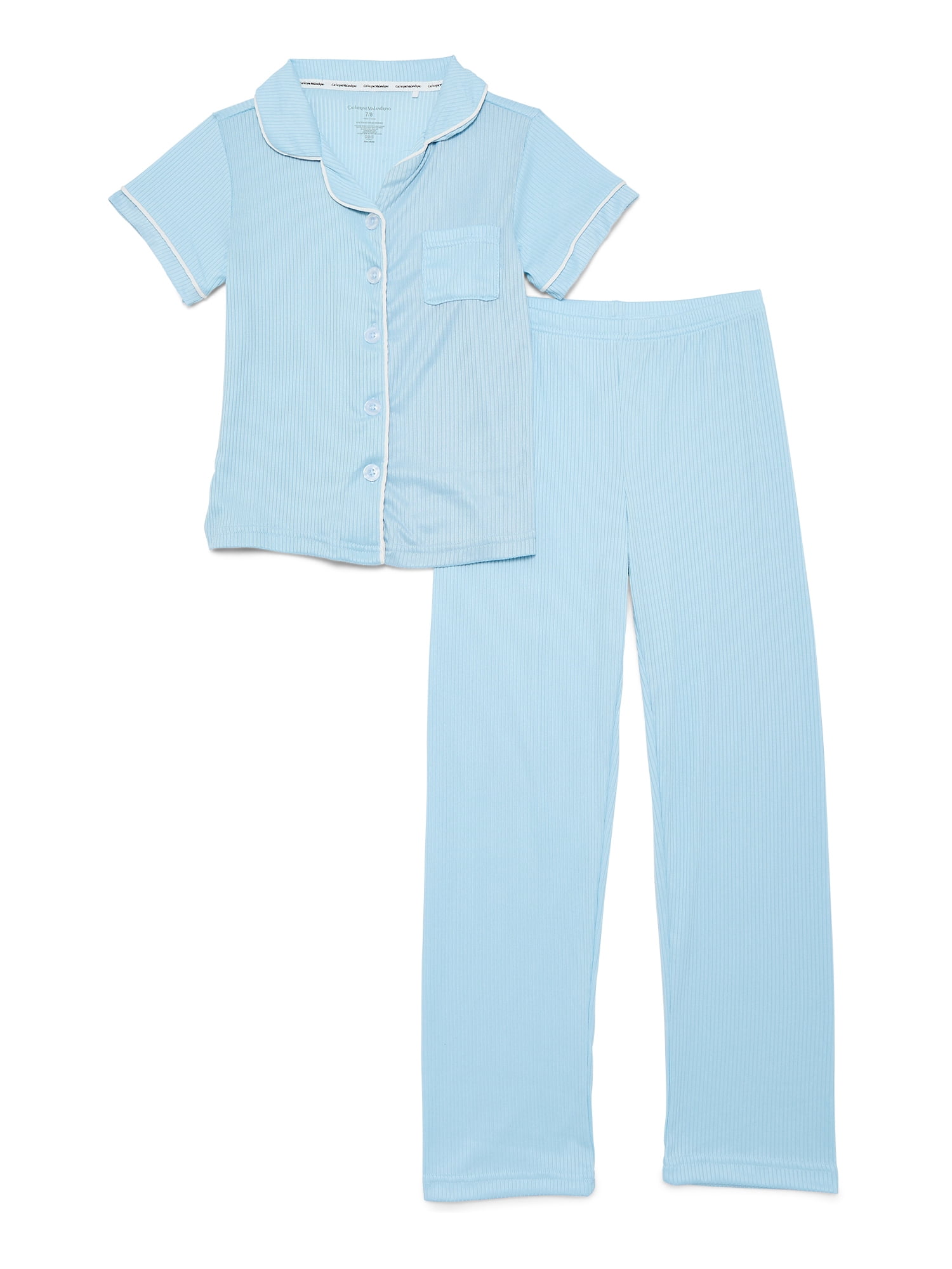 Catherine Malandrino Girls Ribbed Short Sleeve Top, Pants with Bonus Headband 3-Piece Pajama Sleep Set, Sizes 5-16