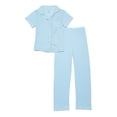 thumbnail image 2 of Catherine Malandrino Girls Ribbed Short Sleeve Top, Pants with Bonus Headband 3-Piece Pajama Sleep Set, Sizes 5-16, 2 of 4