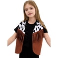 thumbnail image 3 of Mufeng Kids Halloween Cowboy Cowgirl Vest Boys Girls Sleeveless Cow Print Fringed Waistcoat Brown 14, 3 of 7