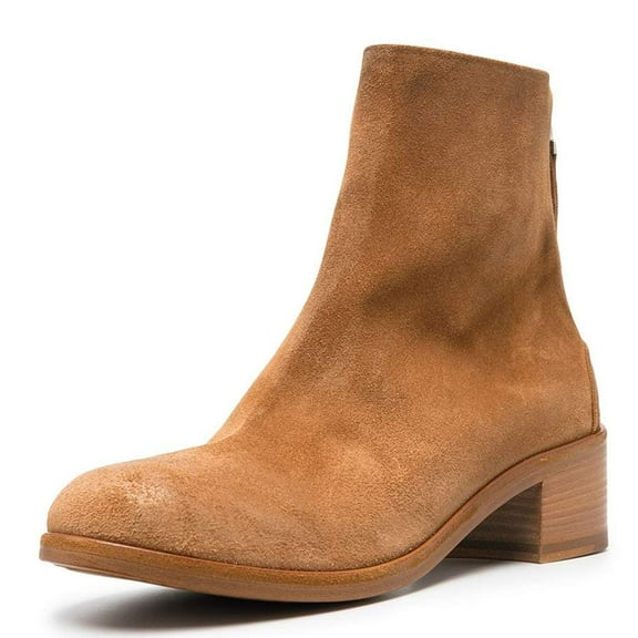 YDN Women Classic Round Toe Ankle Boots Block Low Chunky Heels Back Zipper Dress Short Booties Shoes Size 7 Sandy Brown