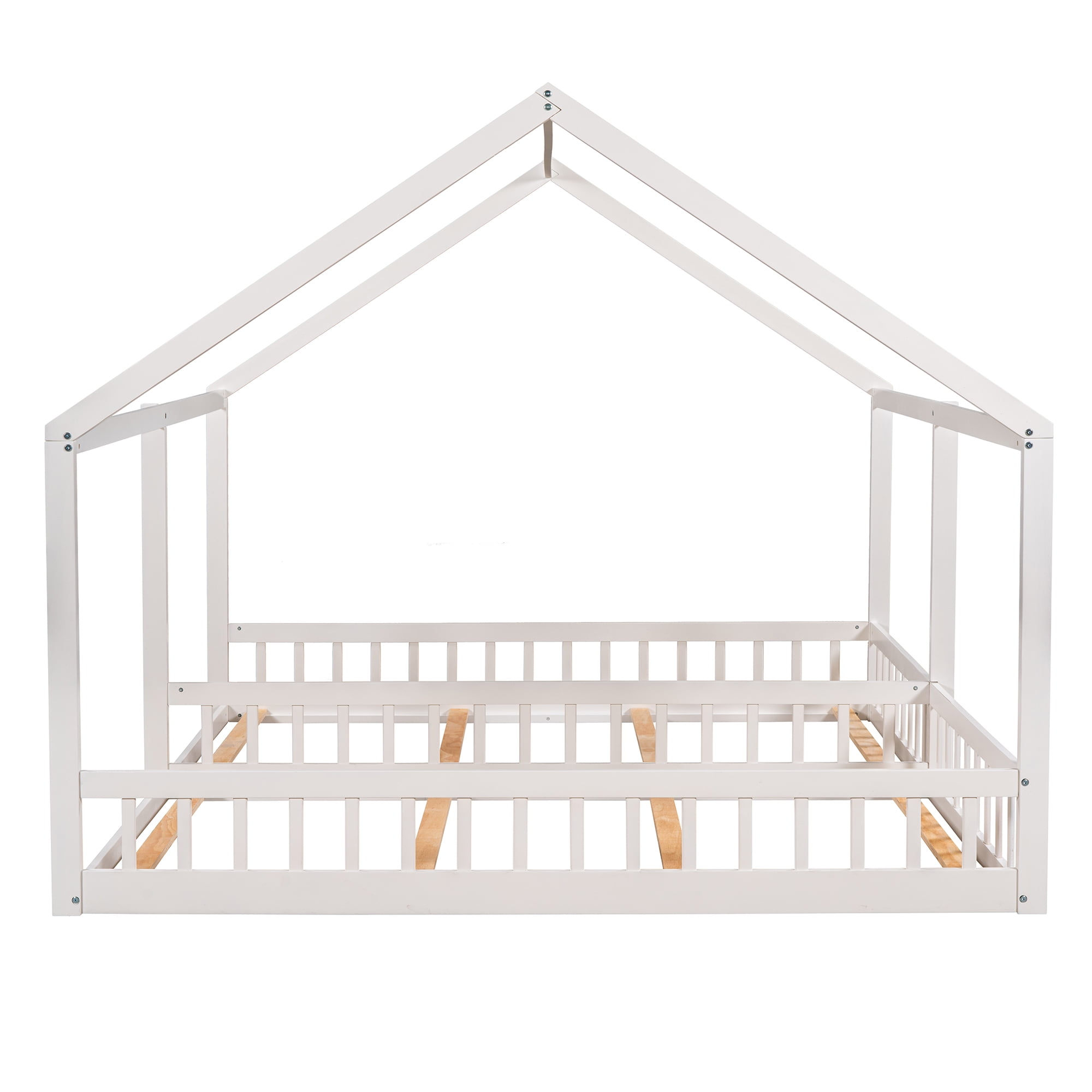 Euroco Modern Wood Two Beds in One Canopy Platform Bed, 2-in-1 Twin Size Bed for Kids Teens Bedroom, White