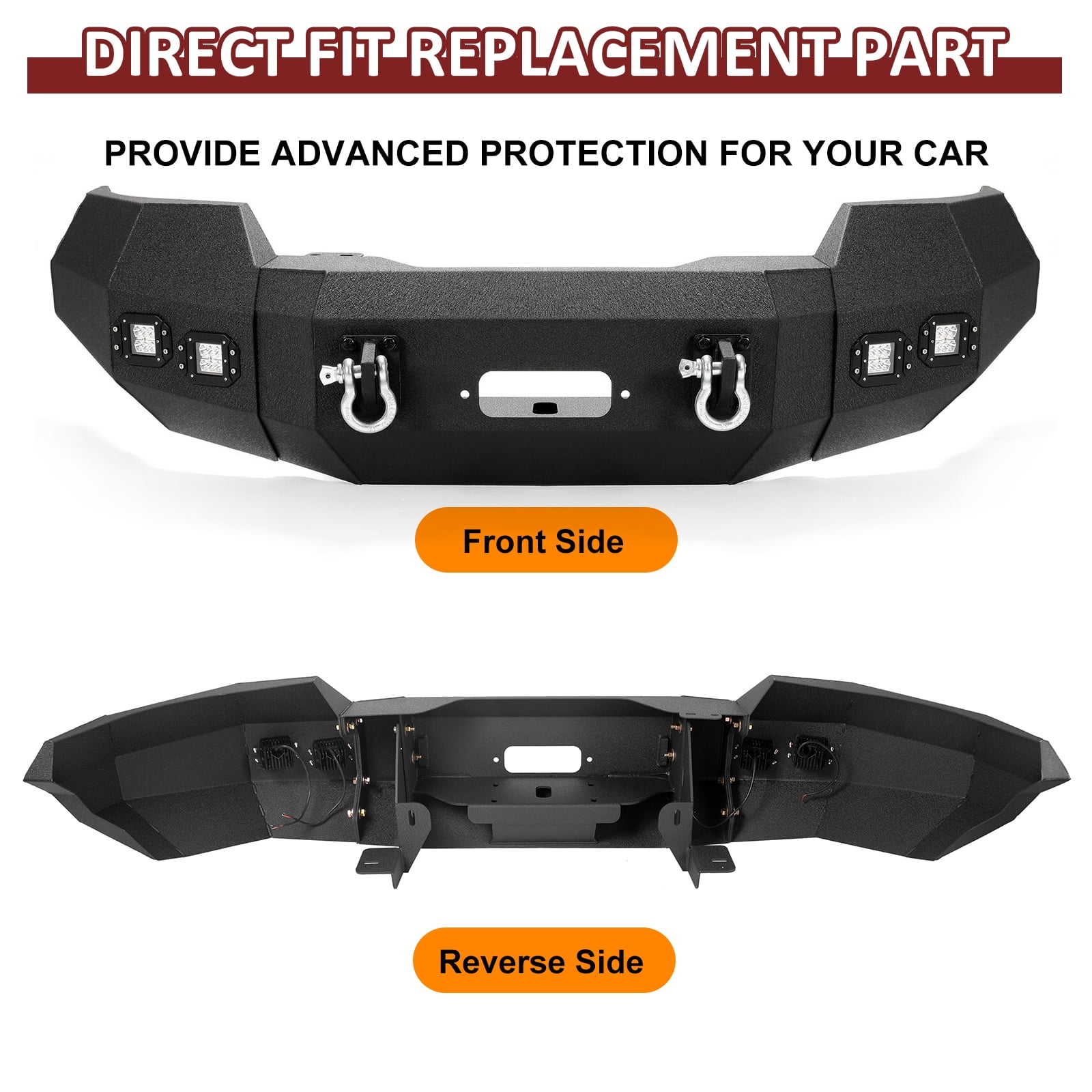 Kojem Offroad Front Bumper, Fit for 2004-2008 Ford F150, with Winch Plate & Led Lights,D-rings Ready, 3 Piece