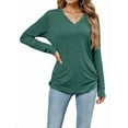 thumbnail image 2 of Womens Long Sleeve Shirts V Neck Casual Tops Loose Dressy Basic Fall Fashion Trendy Outfits Winter Clothes Green L, 2 of 7