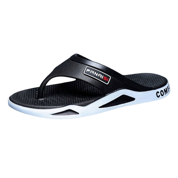 Rokment Mens Orthopedic Flip Flops Comfortable Non Slip Air Cushion Arch Support Walking Slip on Thong Beach Slippers Barefoot Water Sandals for Indoor Outdoor Black Size 6