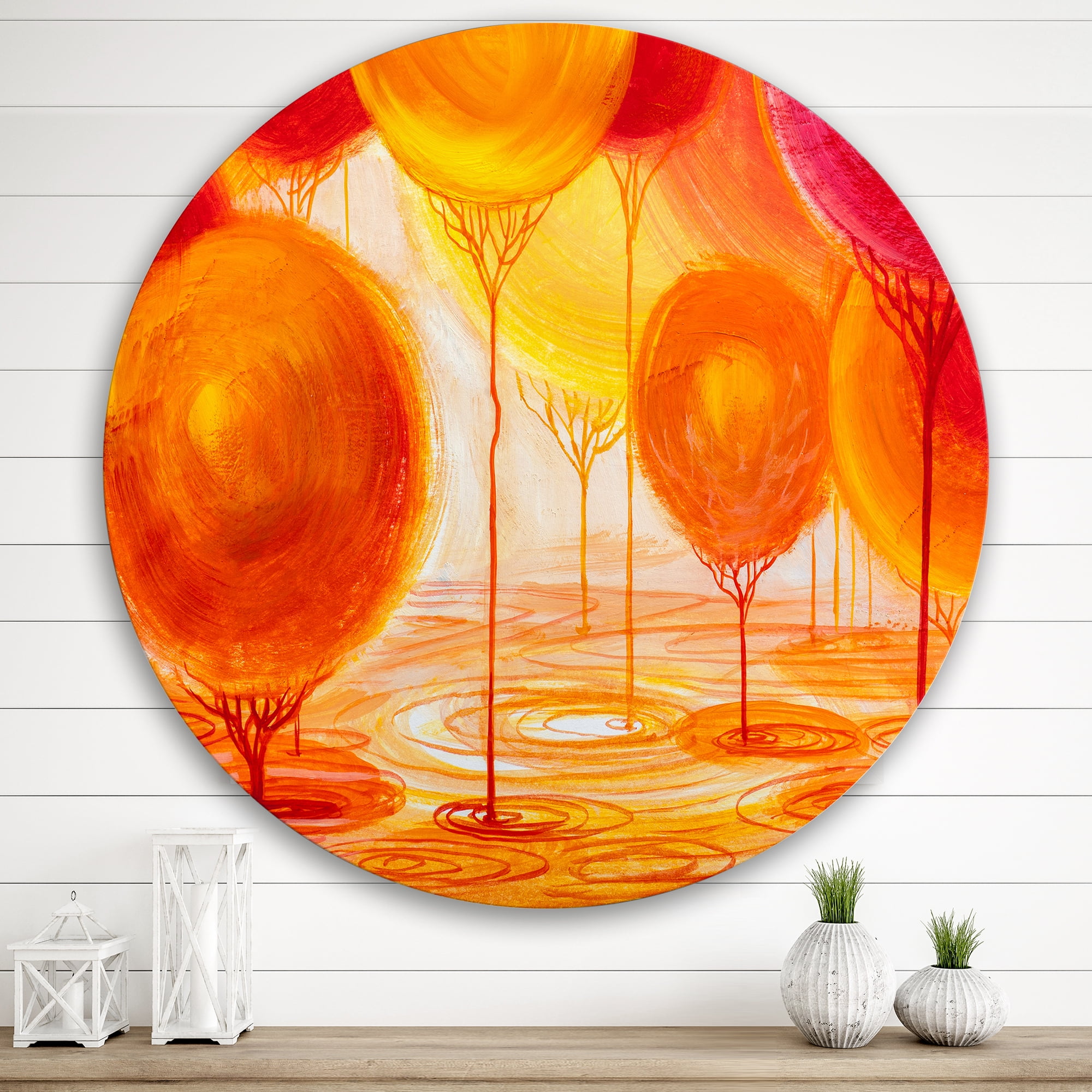 Designart 'Ornamental Colourful Trees II' Modern Circle Metal Wall Art 36x36 - Disc of 36