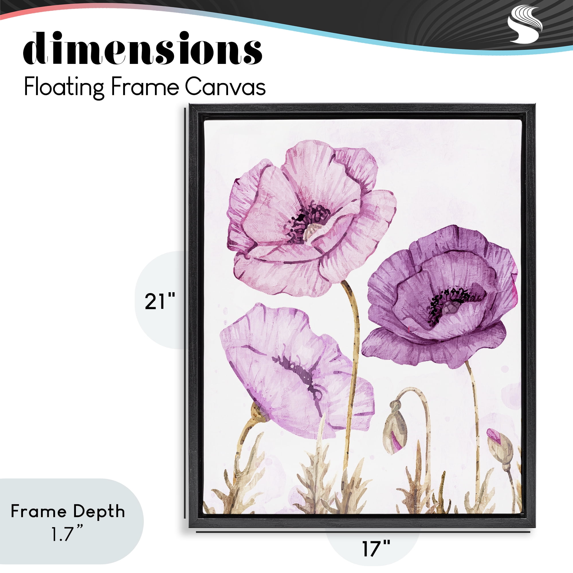 Stupell Industries Bright Poppies in Purple Black Framed Floater Canvas Wall Art, design by Kim Allen