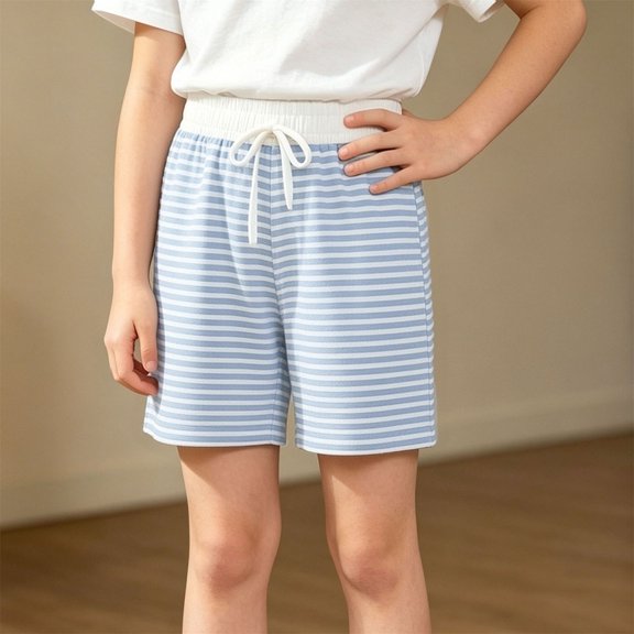 Amidoa Girls Shorts Elastic Waist Casual Summer Soft Shorts for Kids Blue Size 6