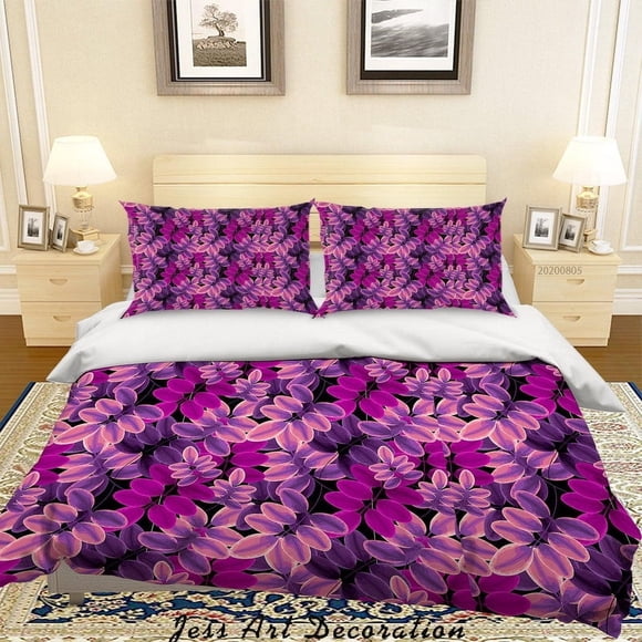 3D Purple Leaves Plant Quilt Cover Set Ropa de Cama Set Funda Nórdica Fundas de almohada Lxl