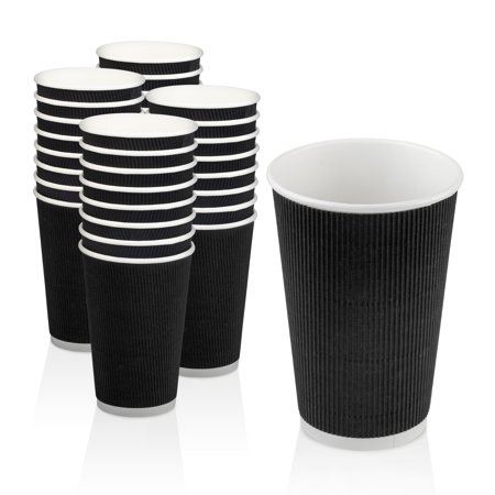 [500 Pack] Disposable Hot Cups - 16oz Black Double Wall Insulated Ripple Sleeves To Go Coffee Cups - Kraft Hot Beverage Cups for Chocolate, Tea, and Cocoa Drinks - Sturdy, Food Safe, and Eco Friendly