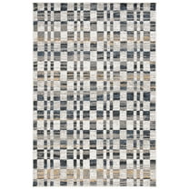 SAFAVIEH Pyramid Naomi Geometric Area Rug, Ivory/Grey Navy, 5'3" x 7'8"